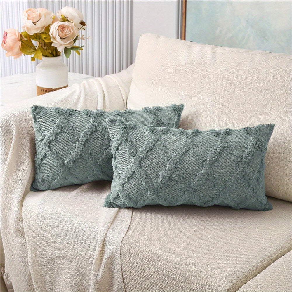 2pcs Throw Pillow Covers 18x18 Boho Decorative Pillow Covers Soft Plush Short Faux Wool Couch Pillow Covers Luxury Cushion Covers for Sofa Bedroom Living Room