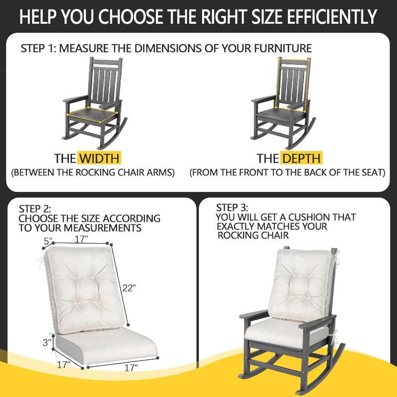 Rocking Chair Cushion Set Outdoor Rocker Cushions Indoor Thick Foam Seat Pads Water Resistant Durable Patio Furniture Chair Cushion with Ties Beige, Lounge Cushions Outdoor, Outdoor Furniture Cushion Covers, Cushions for Outdoor Furniture