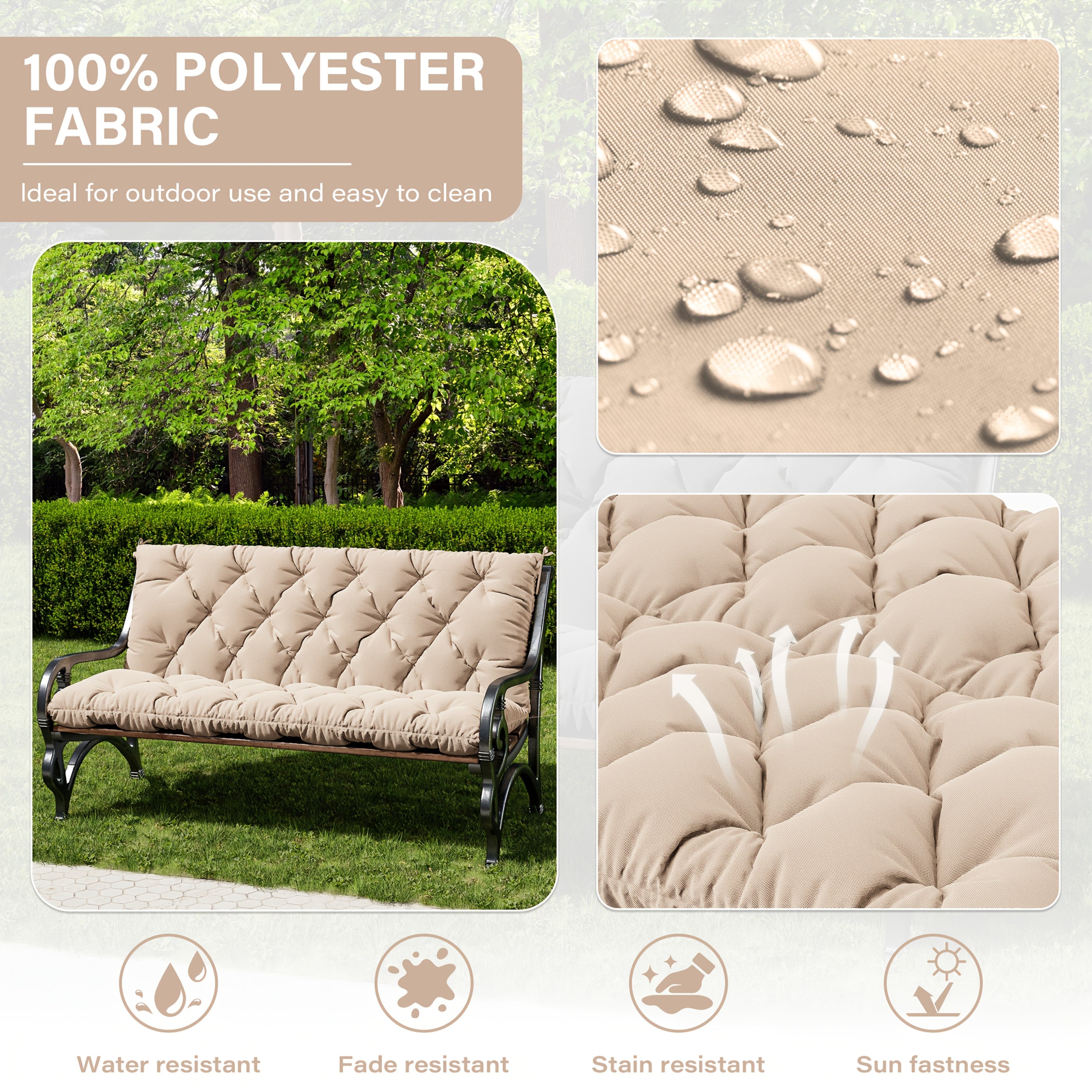 1pc Outdoor Swing Cushion With Backrest, 47x40 Inches, 5 Inches Thick, Waterproof Chair Cushion For Outdoor Furniture, 2-3 Seat Replaceable 5 Inch Swing Cushion, Great For Backyard, Garden, Etc., 19 Colors Available, Cushion Only