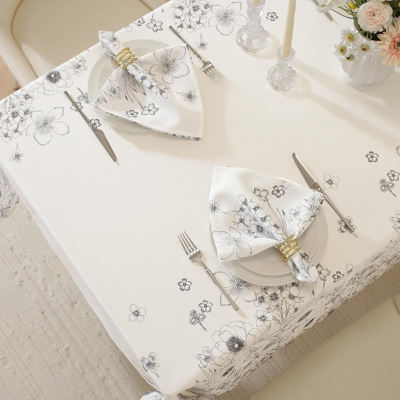 SASTYBALE Floral Tablecloth, 60 X 102 Inches, Spring\u002FSummer Wildflower Plain-Line Print, Washable, Wrinkle-Free, Elegant Texture, Rich Colors, Suitable for Decoration at Parties, Picnics, And Dinners