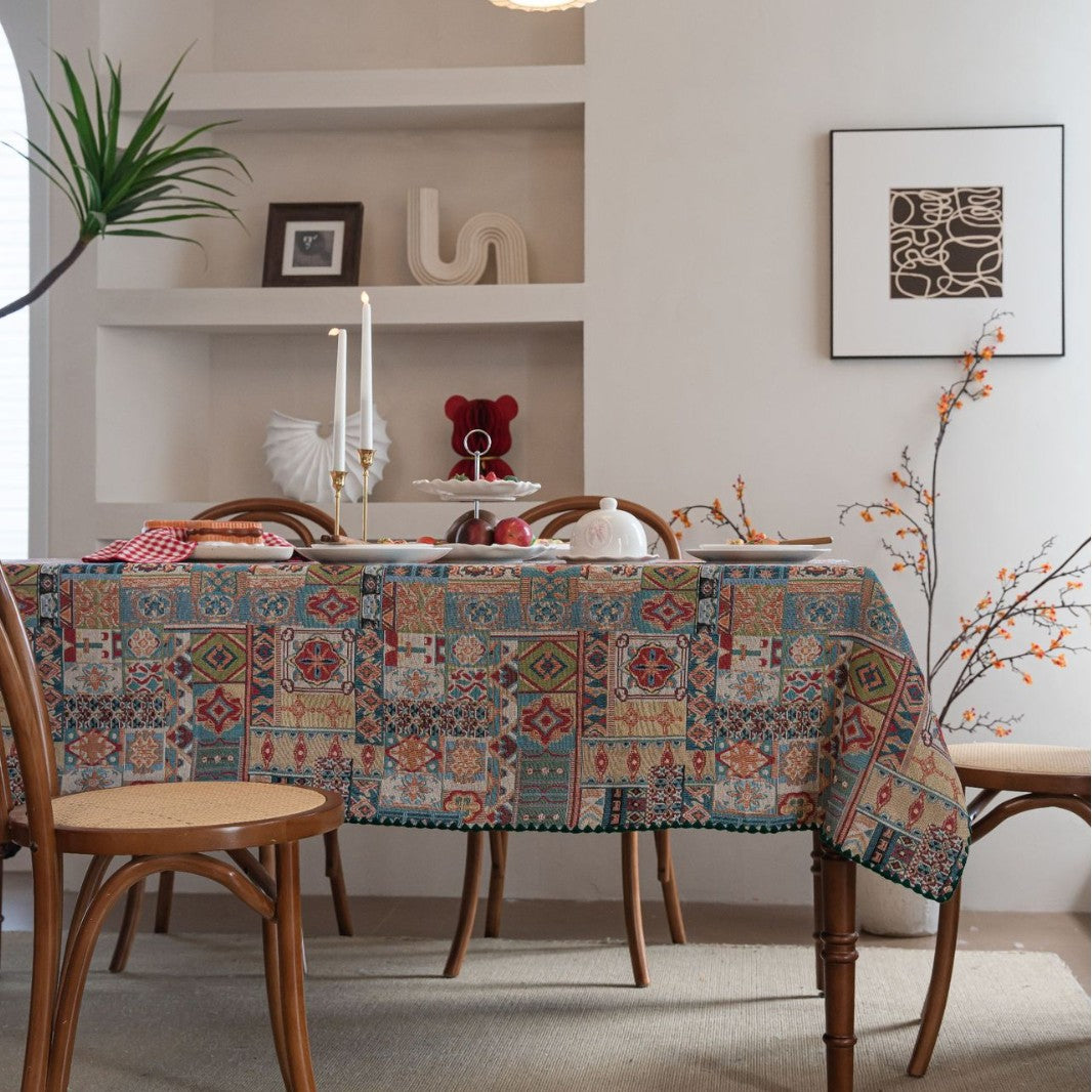 Neat And Fresh Jacquard Tablecloth Bohemian Contrast Color Embroidered Dining Tablecloth Versatile Rectangular Factory Direct Supply
