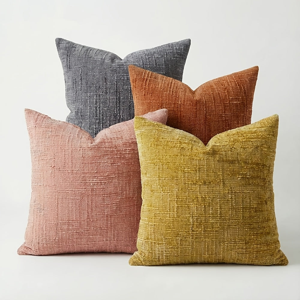 Set of 4 Bohemian Soft Chenille Textured Decorative Pillow Covers 18X18 Inches, Ideal for Farmhouse Style in All Seasons