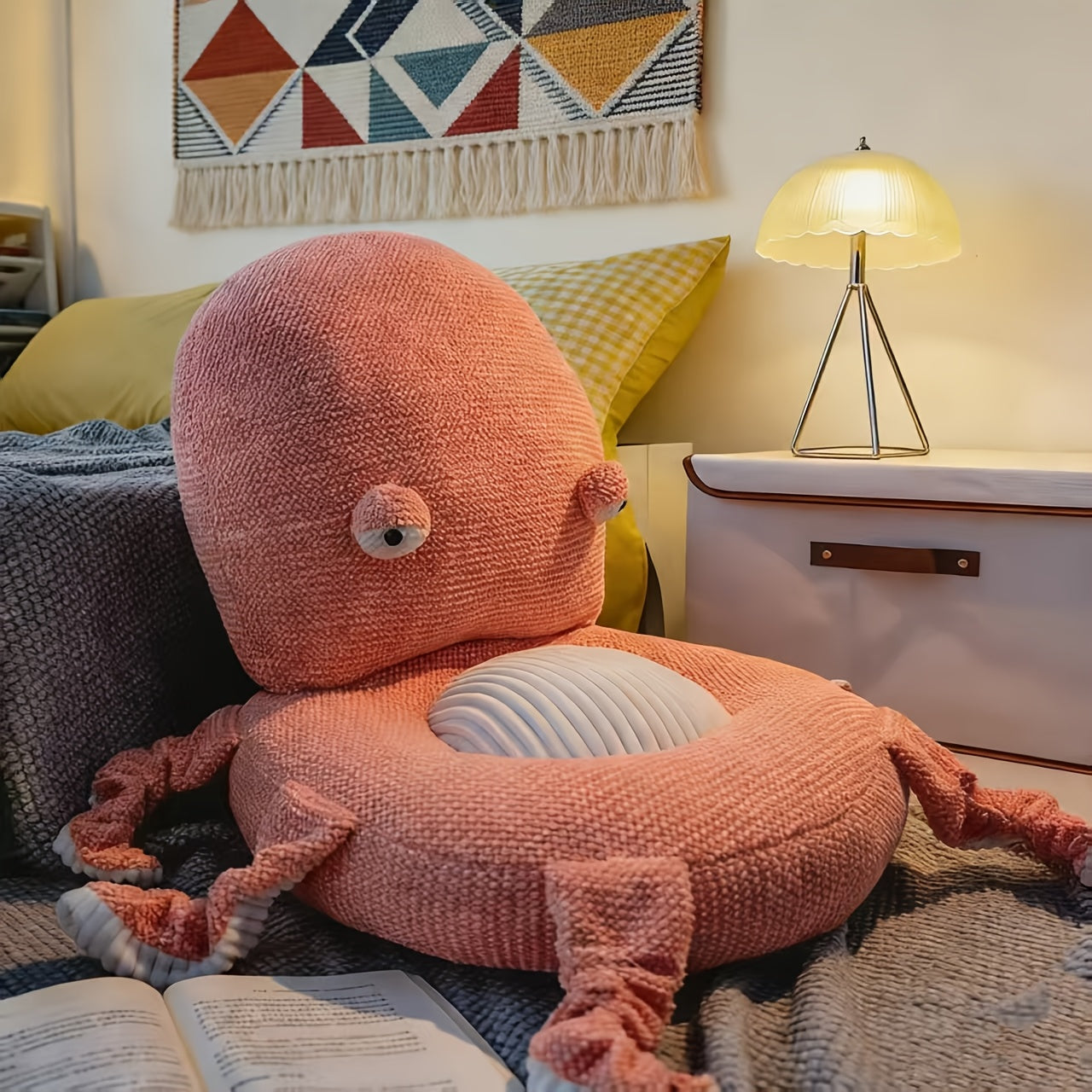 Cute Octopus Floor Cushion with Backrest, Soft Plush Lazy Seat for Adults, Tatami Bay Window Floor Pillow for Bedroom Living Room Decor