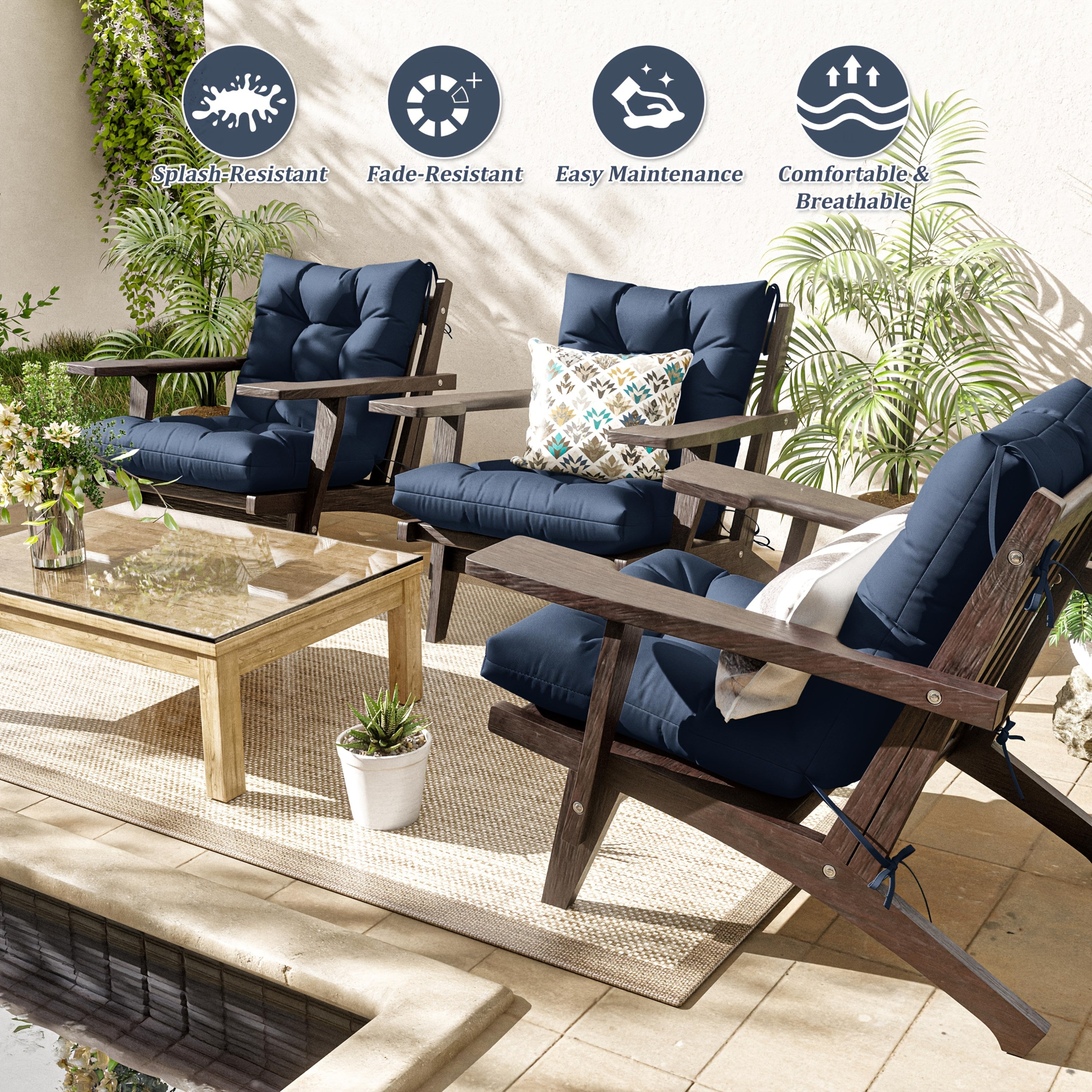 Set of 4 Outdoor Seat\u002FBack Cushions, 5 Inches Thick with High Elasticity, Fade-Resistant, Waterproof, And Durable Tufted Pads (With Ties).