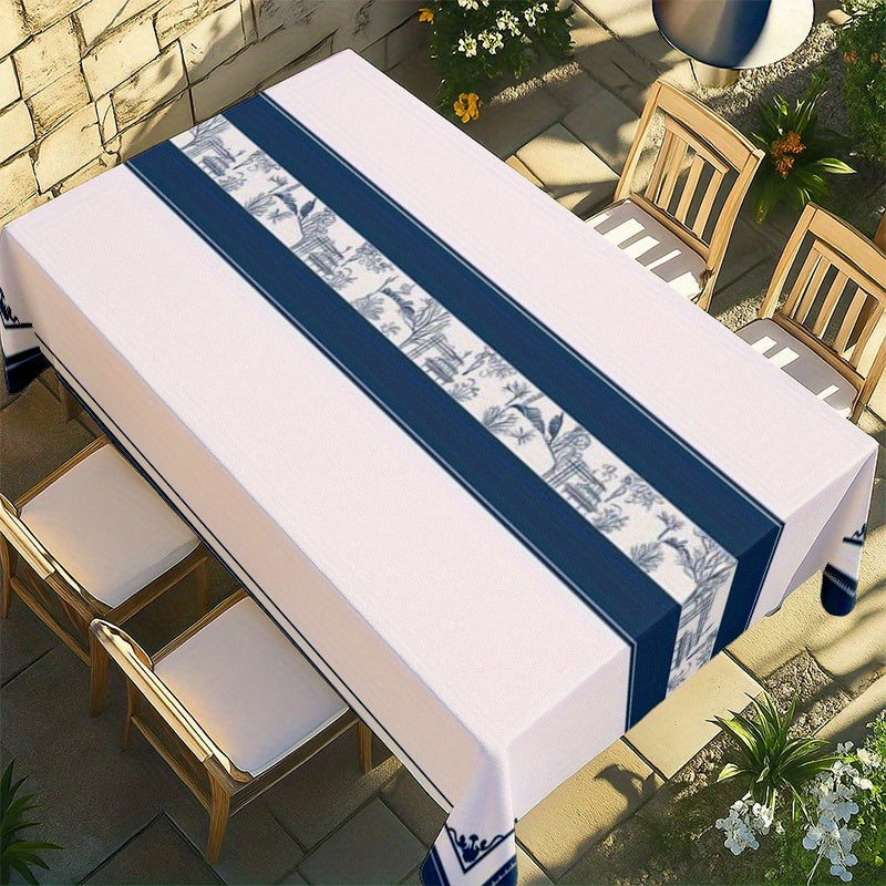 1pc Elegant Blue & White Chinese Landscape Tablecloth - Soft Rectangular Table Cover Suitable for Dining Table,, Parties, Durable Polyester Fabric with Traditional Chinese Patterns, Decor, Weddings, Banquets