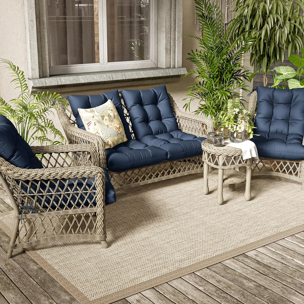 Set of 4 Outdoor Seat\u002FBack Cushions, 5 Inches Thick with High Elasticity, Fade-Resistant, Waterproof, And Durable Tufted Pads (With Ties).
