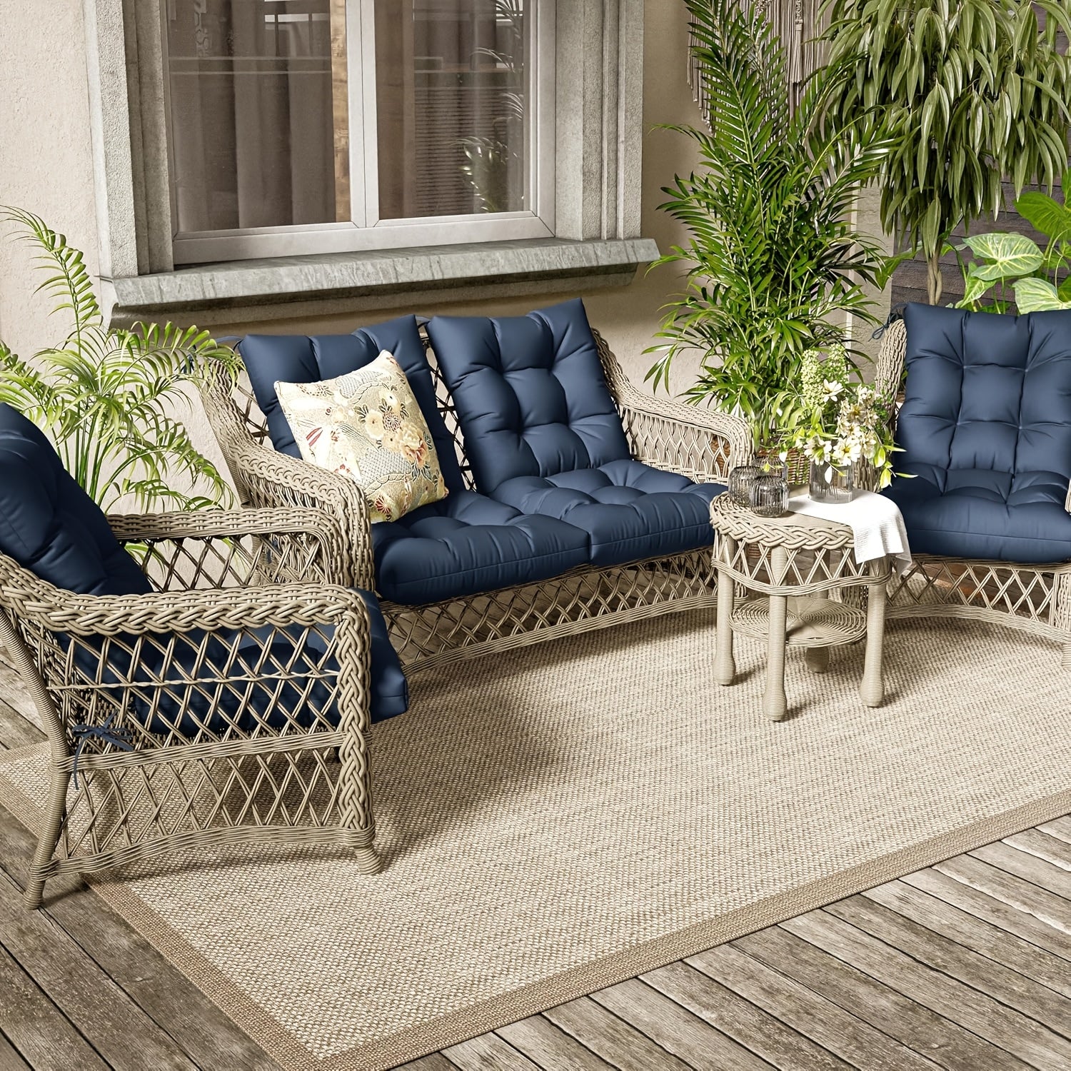 Set of 4 Outdoor Seat\u002FBack Cushions, 5 Inches Thick with High Elasticity, Fade-Resistant, Waterproof, And Durable Tufted Pads (With Ties).
