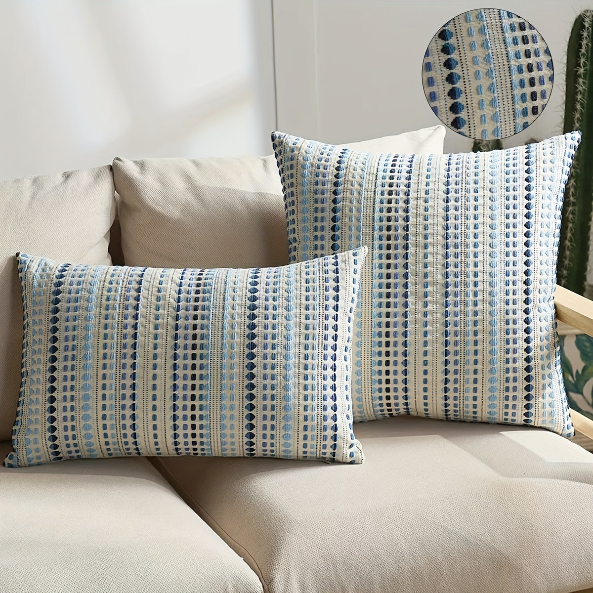 2pcs Nordic Modern And Easy Yarn-Dyed Polka Throw Pillow Cover, Light Luxury Style Home Soft Decoration Living Room Sofa Cushion Cover, Detachable And Washable, Suitable for All Seasons, Suitable for Various Room Types, 5 Colors And 5 Sizes