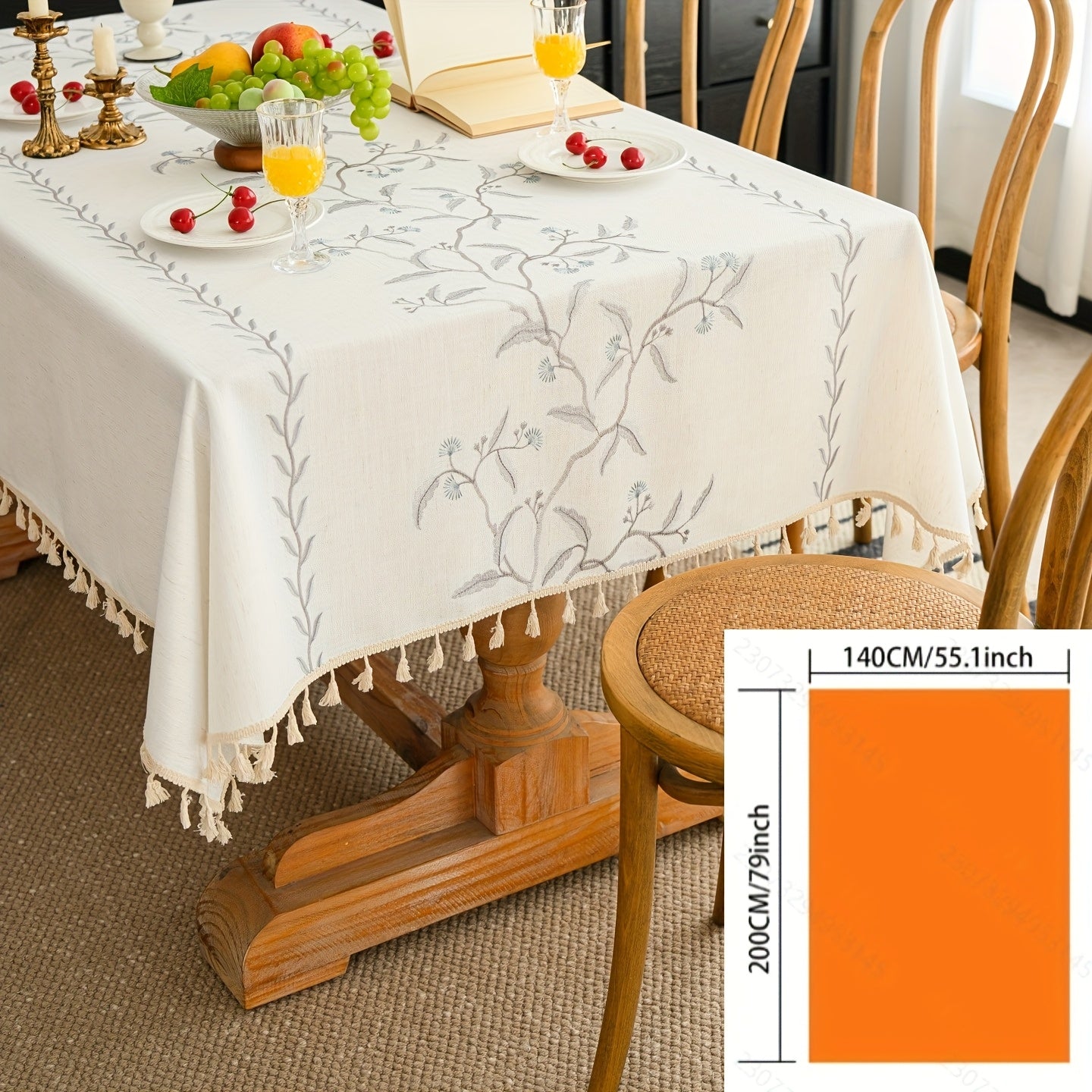1pc French-Style Light Luxury Elegant Tablecloth, Blue-Gray with Branches, Leaves, and Flowers. Suitable for Dining Room, Living Room, and Dining Table Decoration; Picnics, Camping, Weddings, Holiday Parties, Restaurants, and Buffets