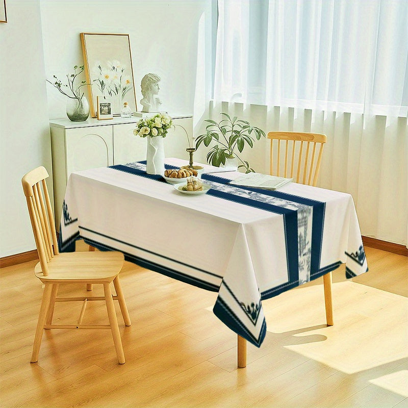 1pc Elegant Blue & White Chinese Landscape Tablecloth - Soft Rectangular Table Cover Suitable for Dining Table,, Parties, Durable Polyester Fabric with Traditional Chinese Patterns, Decor, Weddings, Banquets
