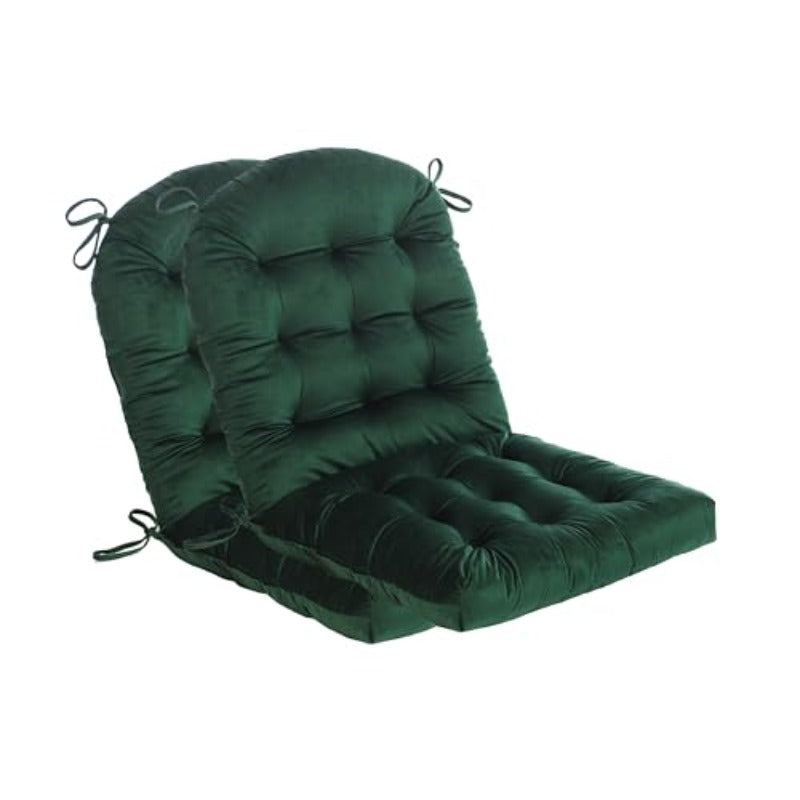 Pair of 2 High-Back Tufted Cushions for Outdoor Chairs, Measuring 44 X 21 Inches, Featuring Water-Resistant Fabric, Designed for Patio Dining Chairs with Ties, Suitable for Garden Furniture in a Dark Green Color