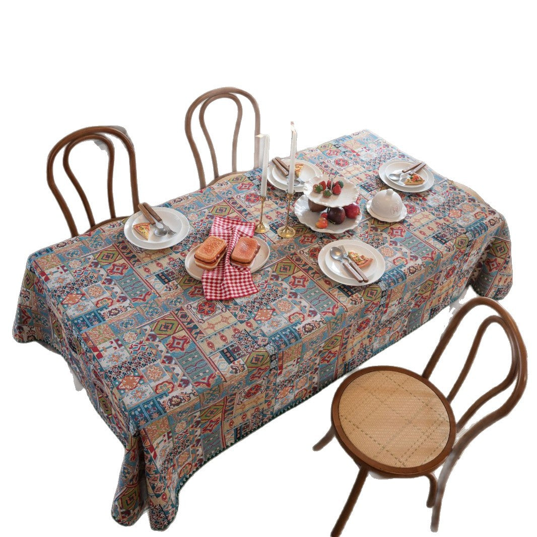 Neat And Fresh Jacquard Tablecloth Bohemian Contrast Color Embroidered Dining Tablecloth Versatile Rectangular Factory Direct Supply