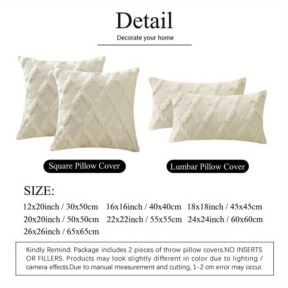 2pcs Throw Pillow Covers 18x18 Boho Decorative Pillow Covers Soft Plush Short Faux Wool Couch Pillow Covers Luxury Cushion Covers for Sofa Bedroom Living Room