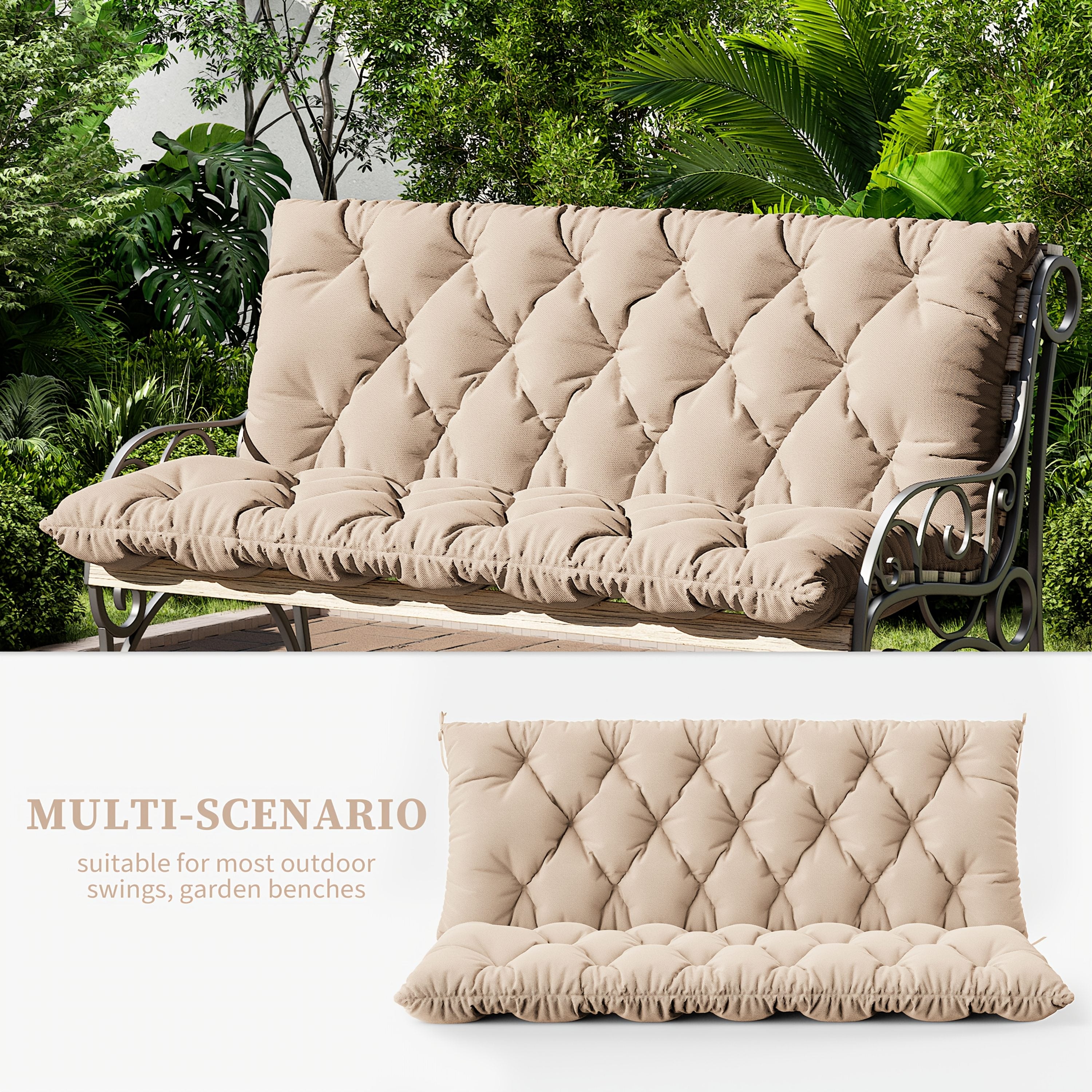 1pc Outdoor Swing Cushion With Backrest, 47x40 Inches, 5 Inches Thick, Waterproof Chair Cushion For Outdoor Furniture, 2-3 Seat Replaceable 5 Inch Swing Cushion, Great For Backyard, Garden, Etc., 19 Colors Available, Cushion Only