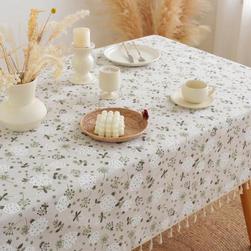 1 Set White Dandelion Artistic Tablecloth(Rustic Chic + Linen Texture) with Small Floral Pattern | Elegant Dining\u002FCozy Living Room\u002FCoffee Table Decoration | Summer Collection | Spring Festival Gift | 78.74x118.11inch