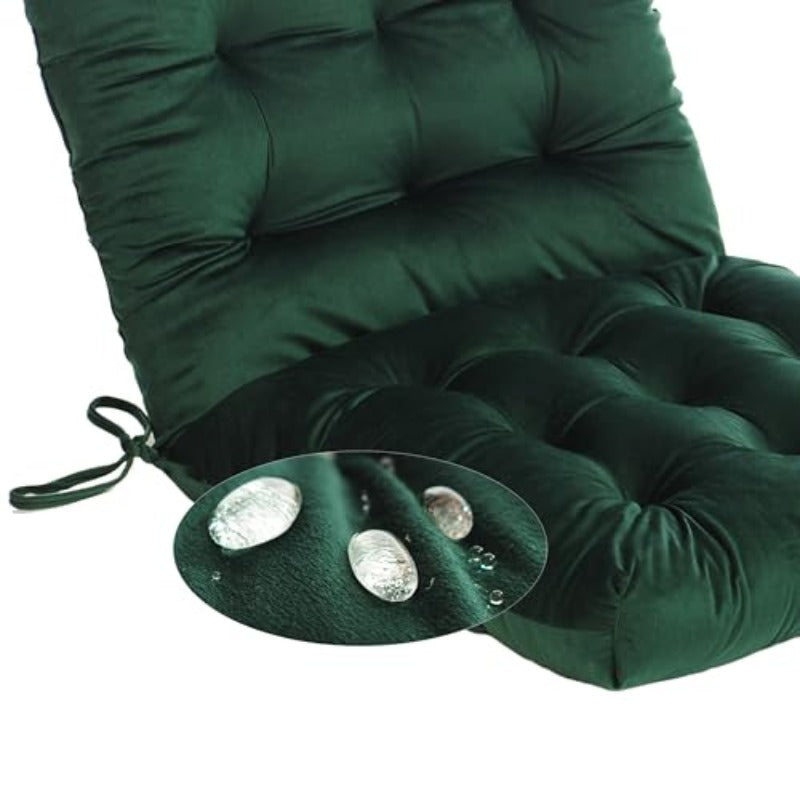 Pair of 2 High-Back Tufted Cushions for Outdoor Chairs, Measuring 44 X 21 Inches, Featuring Water-Resistant Fabric, Designed for Patio Dining Chairs with Ties, Suitable for Garden Furniture in a Dark Green Color