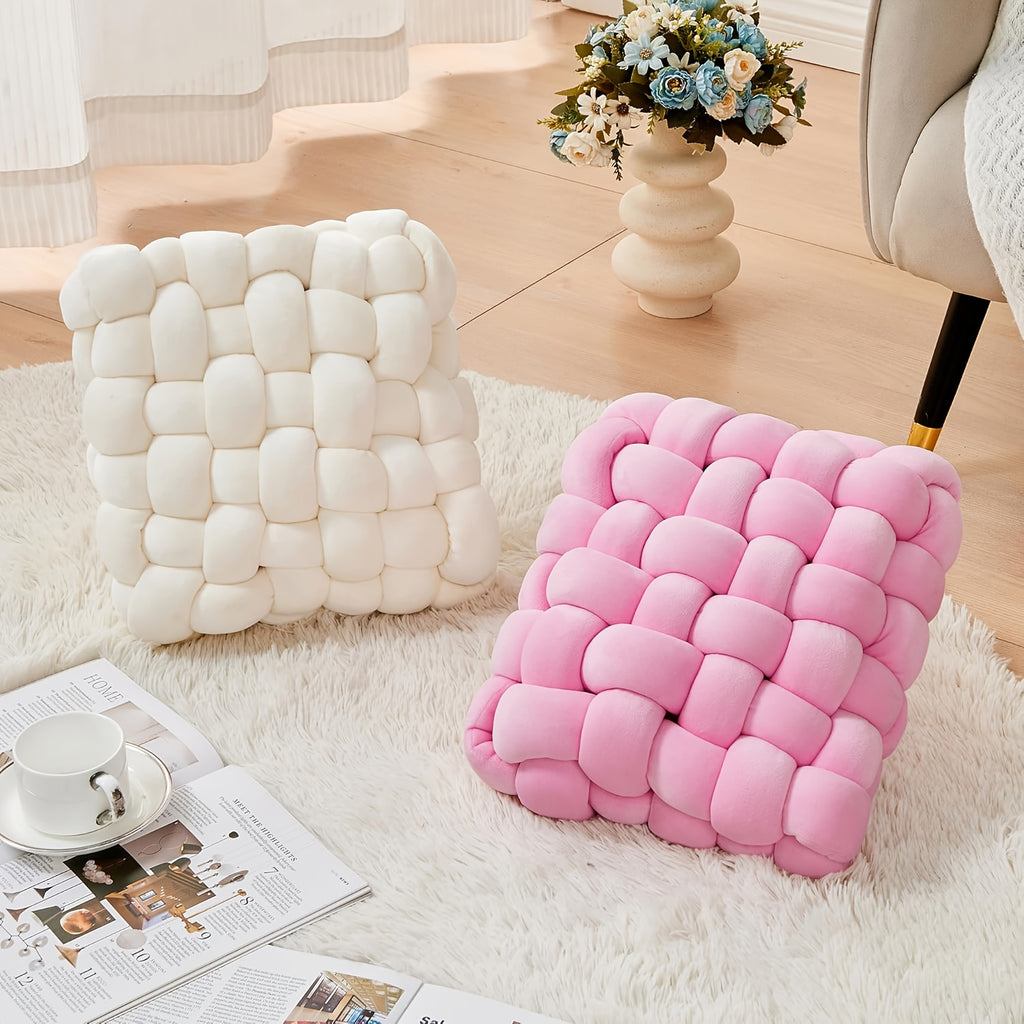 Handmade Square Throw & Back Cushion - Fiber Texture Sofa Bed Chair Office Pillow, Soft Tatami, Handwashable All-Season Decorative Accent for Home - Ideal Cozy Gift (Polyfill Suitable for Most Bedframes)