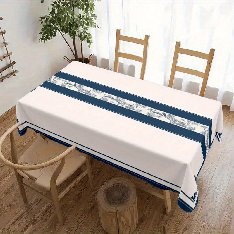 1pc Elegant Blue & White Chinese Landscape Tablecloth - Soft Rectangular Table Cover Suitable for Dining Table,, Parties, Durable Polyester Fabric with Traditional Chinese Patterns, Decor, Weddings, Banquets