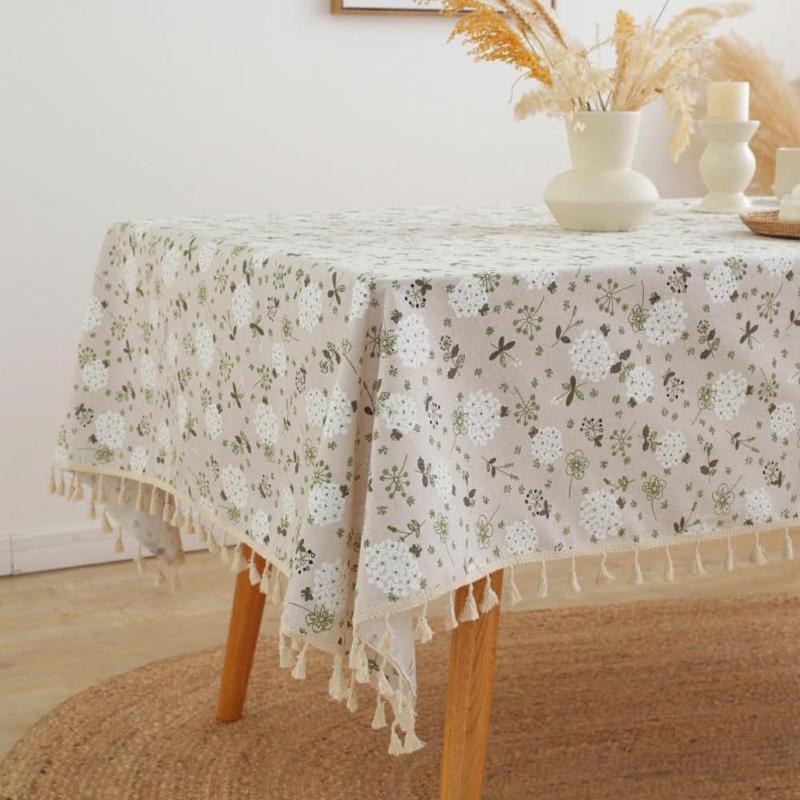 1 Set White Dandelion Artistic Tablecloth(Rustic Chic + Linen Texture) with Small Floral Pattern | Elegant Dining\u002FCozy Living Room\u002FCoffee Table Decoration | Summer Collection | Spring Festival Gift | 78.74x118.11inch
