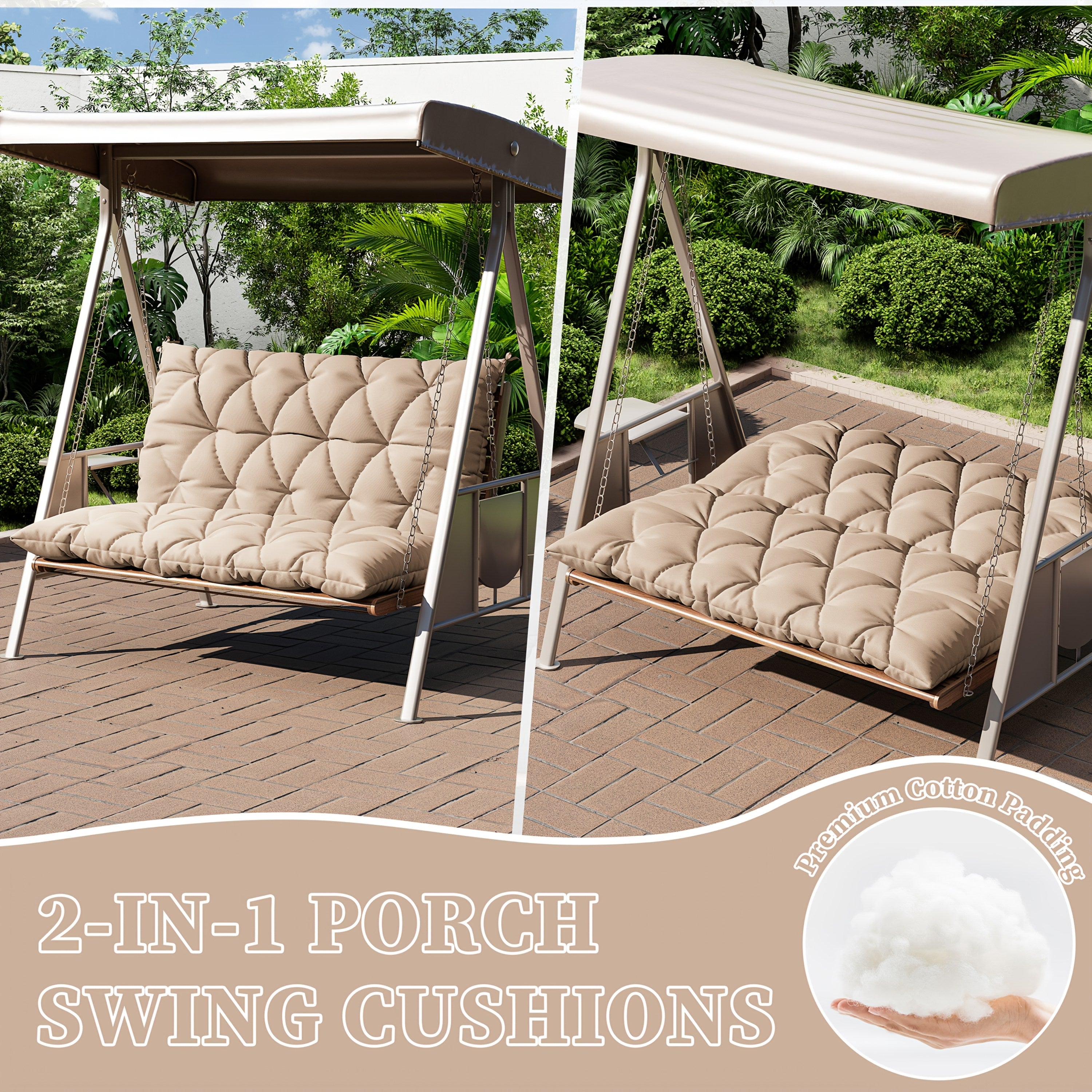 1pc Outdoor Swing Cushion With Backrest, 47x40 Inches, 5 Inches Thick, Waterproof Chair Cushion For Outdoor Furniture, 2-3 Seat Replaceable 5 Inch Swing Cushion, Great For Backyard, Garden, Etc., 19 Colors Available, Cushion Only