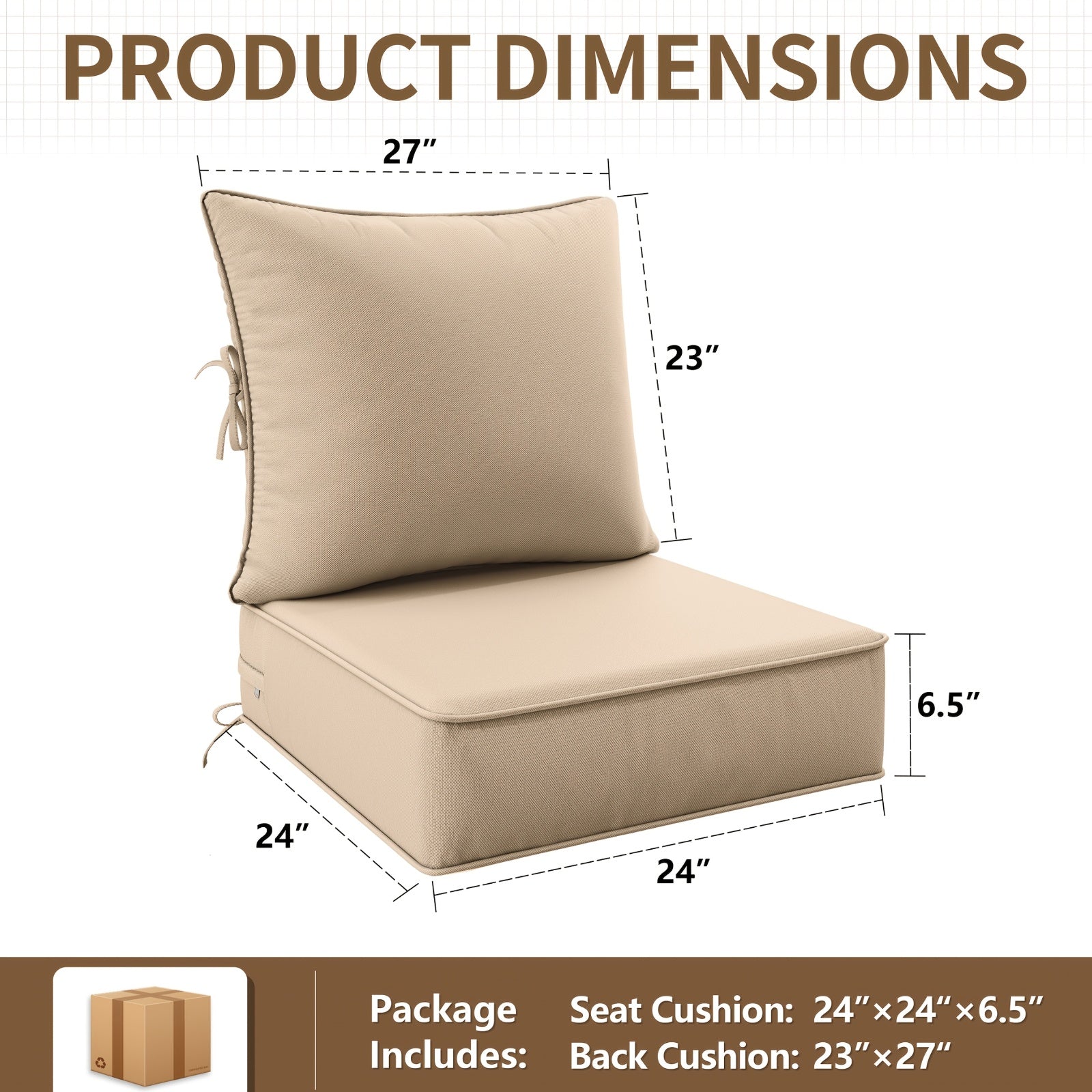 Outdoor Cushion Set of 1pc\u002F2pcs\u002F4pcs\u002F6pcs - Thick 35D High-Density Foam Cushions Measuring 24*24*6.5 Inches, Featuring Quick Rebound, High Durability, And Easy Cleaning, Suitable for Outdoor Furniture Like Sofas And Patio Chairs