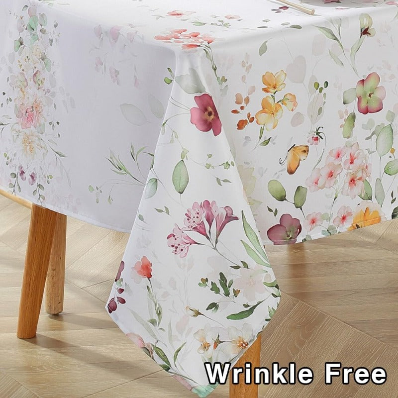 SASTYBALE Spring Summer Tablecloths for Rectangle Tables 84x60 Inch, Washable Watercolor Wildflower Green Floral Fabric Table Cloth, High Quality Runner Style Tablecloth for Picnic Dinner Outdoor