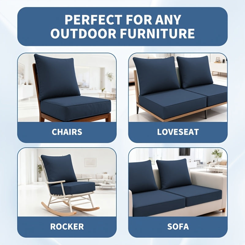 Thick Seat Cushion Set Of 24 Inches X 24 Inches X 6.5 Inches. Resistant to Fading, Easy to Clean, Water-resistant. Detachable Deep Seat Cushion And Back Cushion. Soft And Comfortable Cushions for Patios, Balconies, And Offices