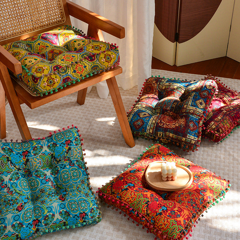Thickened Bohemian Tatami Floor Cushion Suitable for Futon, Window Seat & Lazy Sofa Bed - Multicolor Ethnic Pad, Machine Washable, Sturdy for, Dorm, Guest Room - Bedding