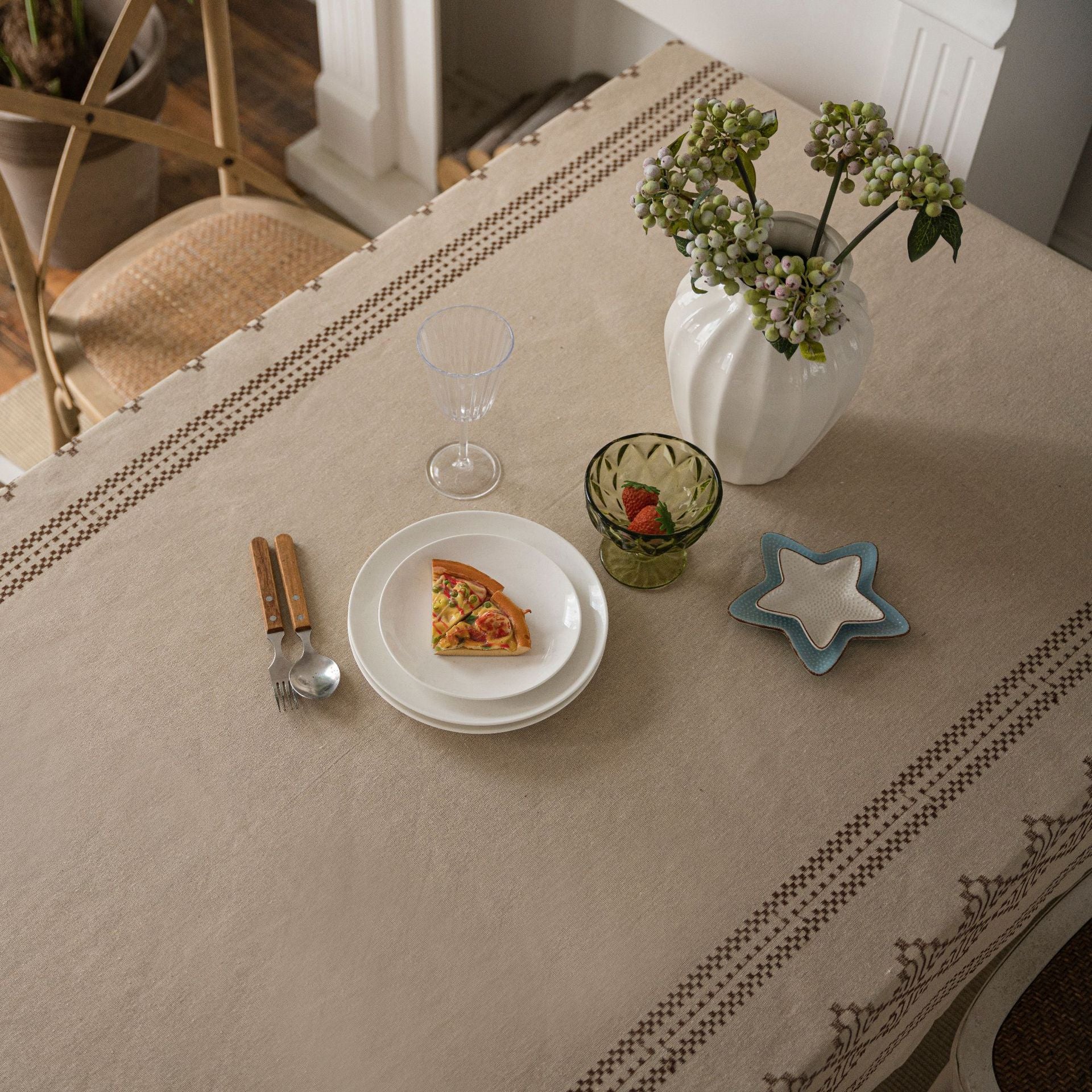 Fresh And Tidy Tablecloth Ins Style Coffee Embroidery Geometric Pattern Tablecloth Fabric