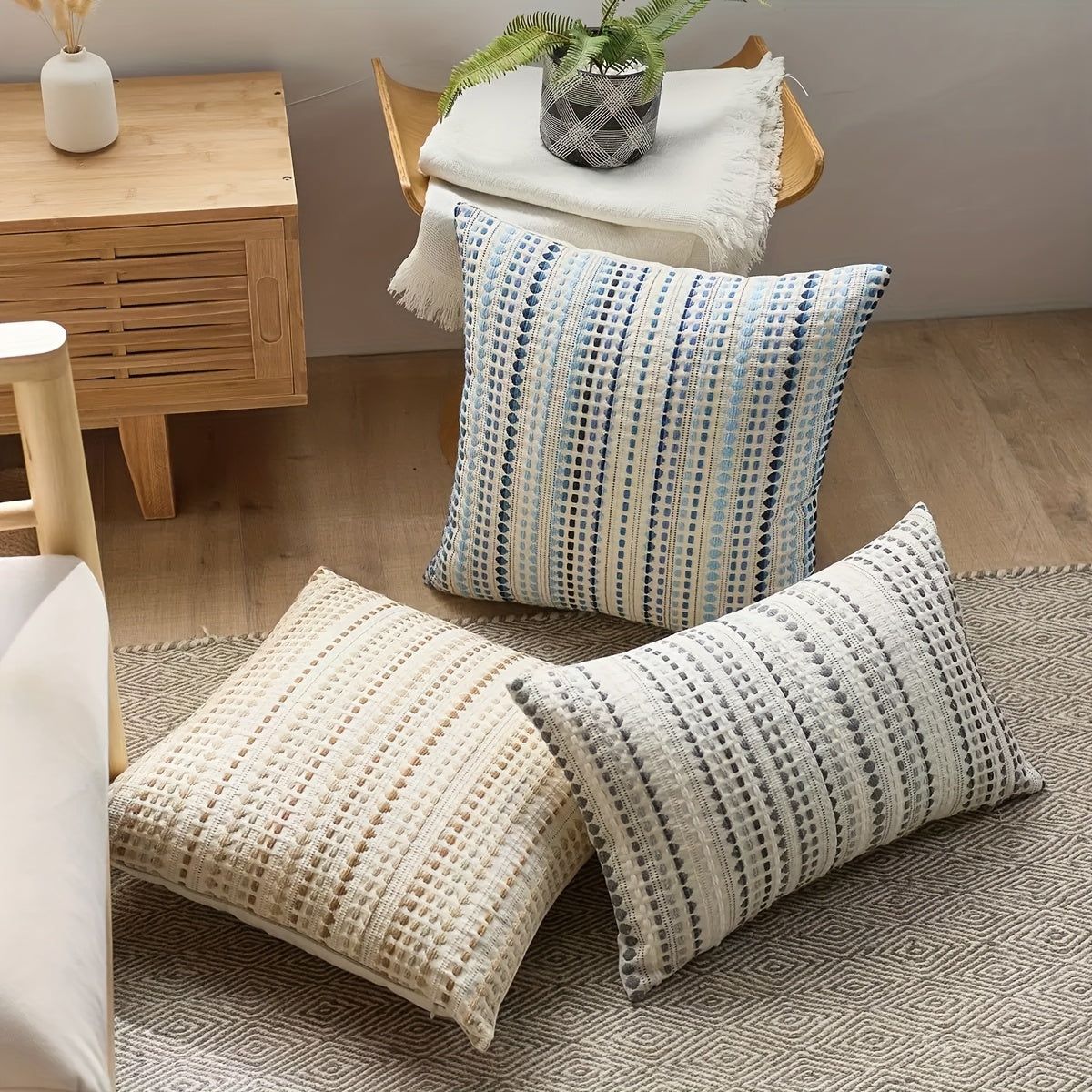 2pcs Nordic Modern And Easy Yarn-Dyed Polka Throw Pillow Cover, Light Luxury Style Home Soft Decoration Living Room Sofa Cushion Cover, Detachable And Washable, Suitable for All Seasons, Suitable for Various Room Types, 5 Colors And 5 Sizes