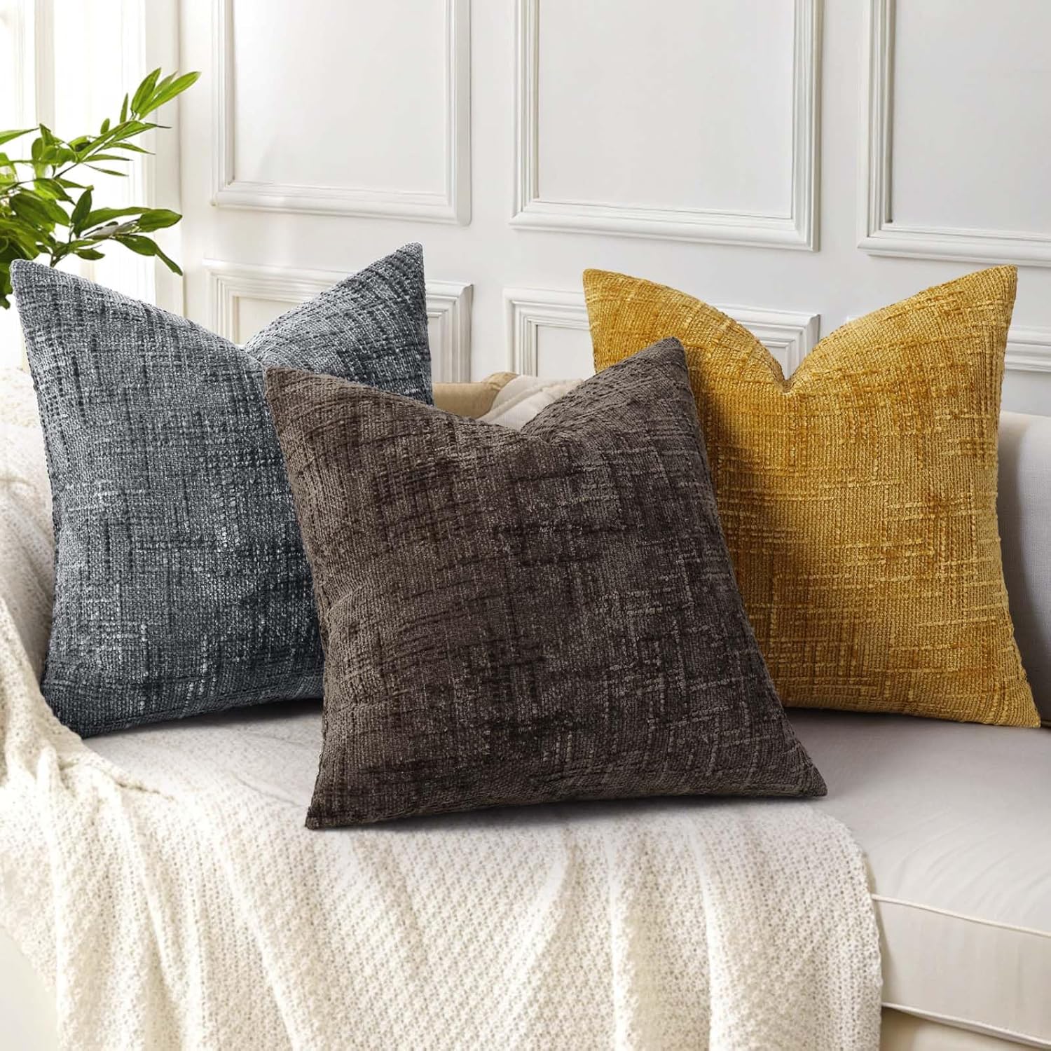 Dark Green Decorative Throw Pillow Covers Soft Chenille Tweed Textured Cushion Case, Modern Home Decor for Couch Bed Living Room