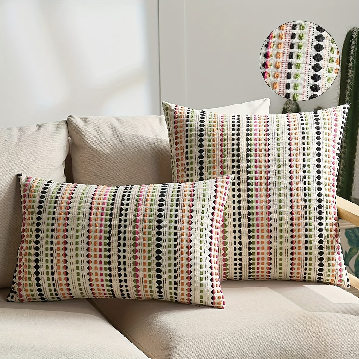 2pcs Nordic Modern And Easy Yarn-Dyed Polka Throw Pillow Cover, Light Luxury Style Home Soft Decoration Living Room Sofa Cushion Cover, Detachable And Washable, Suitable for All Seasons, Suitable for Various Room Types, 5 Colors And 5 Sizes