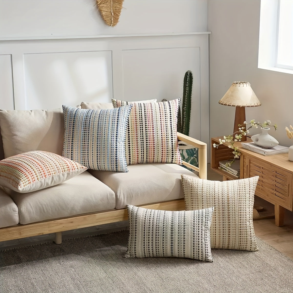 2pcs Nordic Modern And Easy Yarn-Dyed Polka Throw Pillow Cover, Light Luxury Style Home Soft Decoration Living Room Sofa Cushion Cover, Detachable And Washable, Suitable for All Seasons, Suitable for Various Room Types, 5 Colors And 5 Sizes