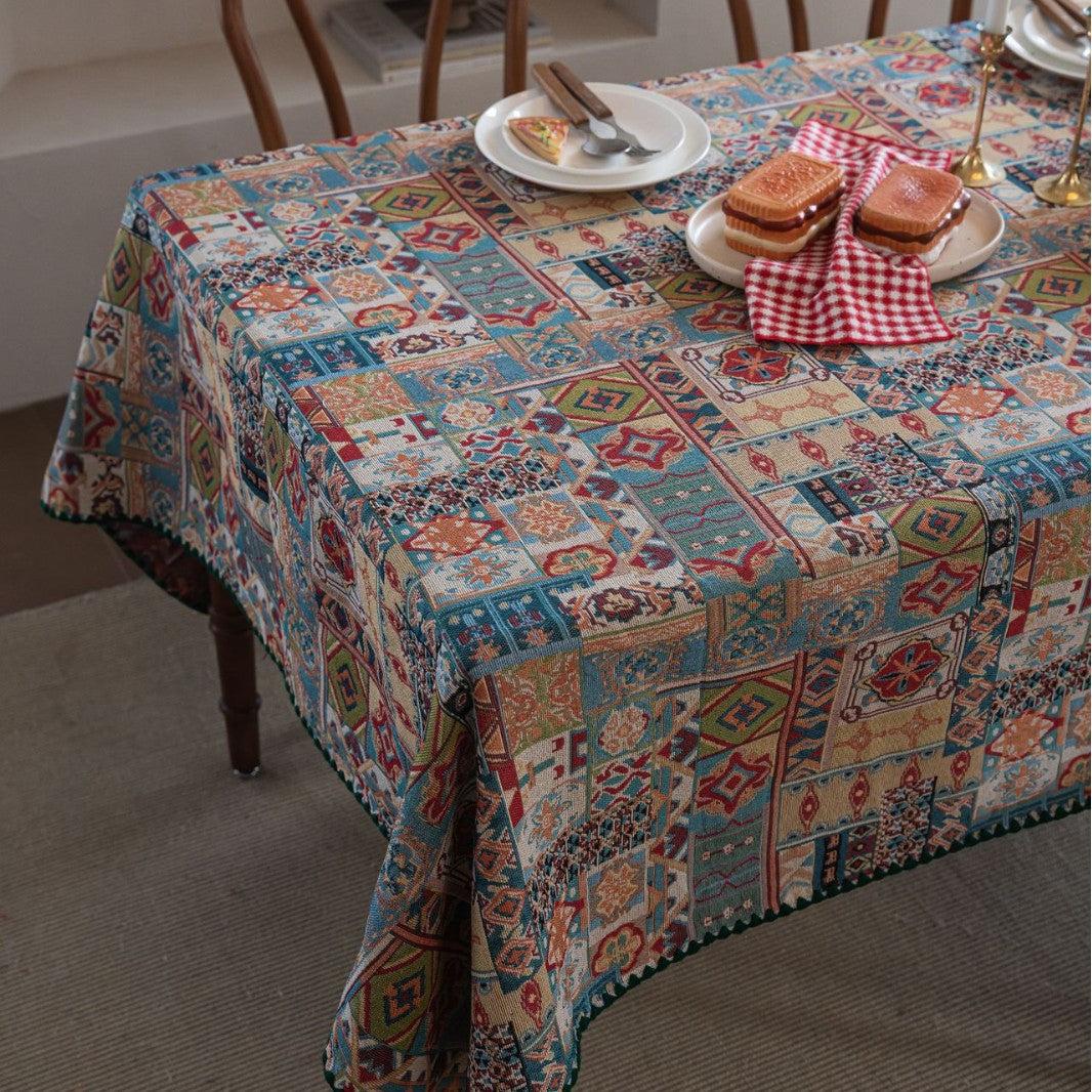 Neat And Fresh Jacquard Tablecloth Bohemian Contrast Color Embroidered Dining Tablecloth Versatile Rectangular Factory Direct Supply