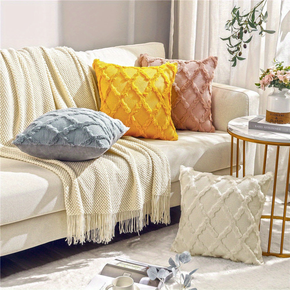 2pcs Throw Pillow Covers 18x18 Boho Decorative Pillow Covers Soft Plush Short Faux Wool Couch Pillow Covers Luxury Cushion Covers for Sofa Bedroom Living Room