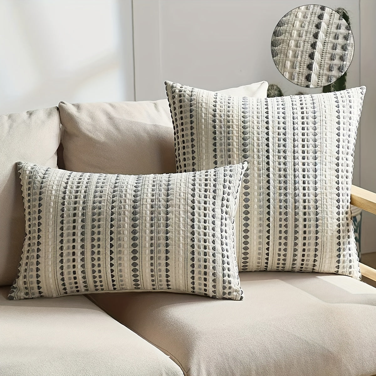 2pcs Nordic Modern And Easy Yarn-Dyed Polka Throw Pillow Cover, Light Luxury Style Home Soft Decoration Living Room Sofa Cushion Cover, Detachable And Washable, Suitable for All Seasons, Suitable for Various Room Types, 5 Colors And 5 Sizes