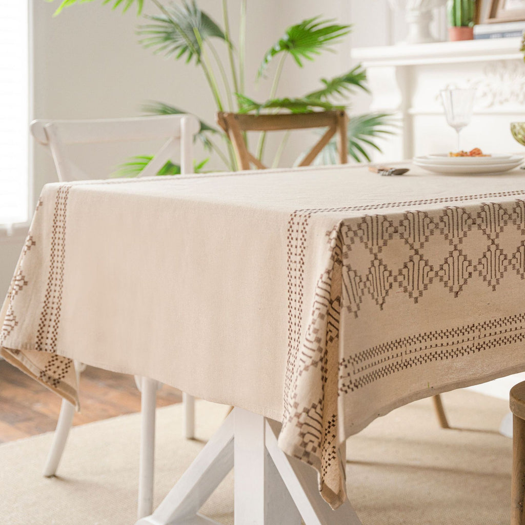 Fresh And Tidy Tablecloth Ins Style Coffee Embroidery Geometric Pattern Tablecloth Fabric