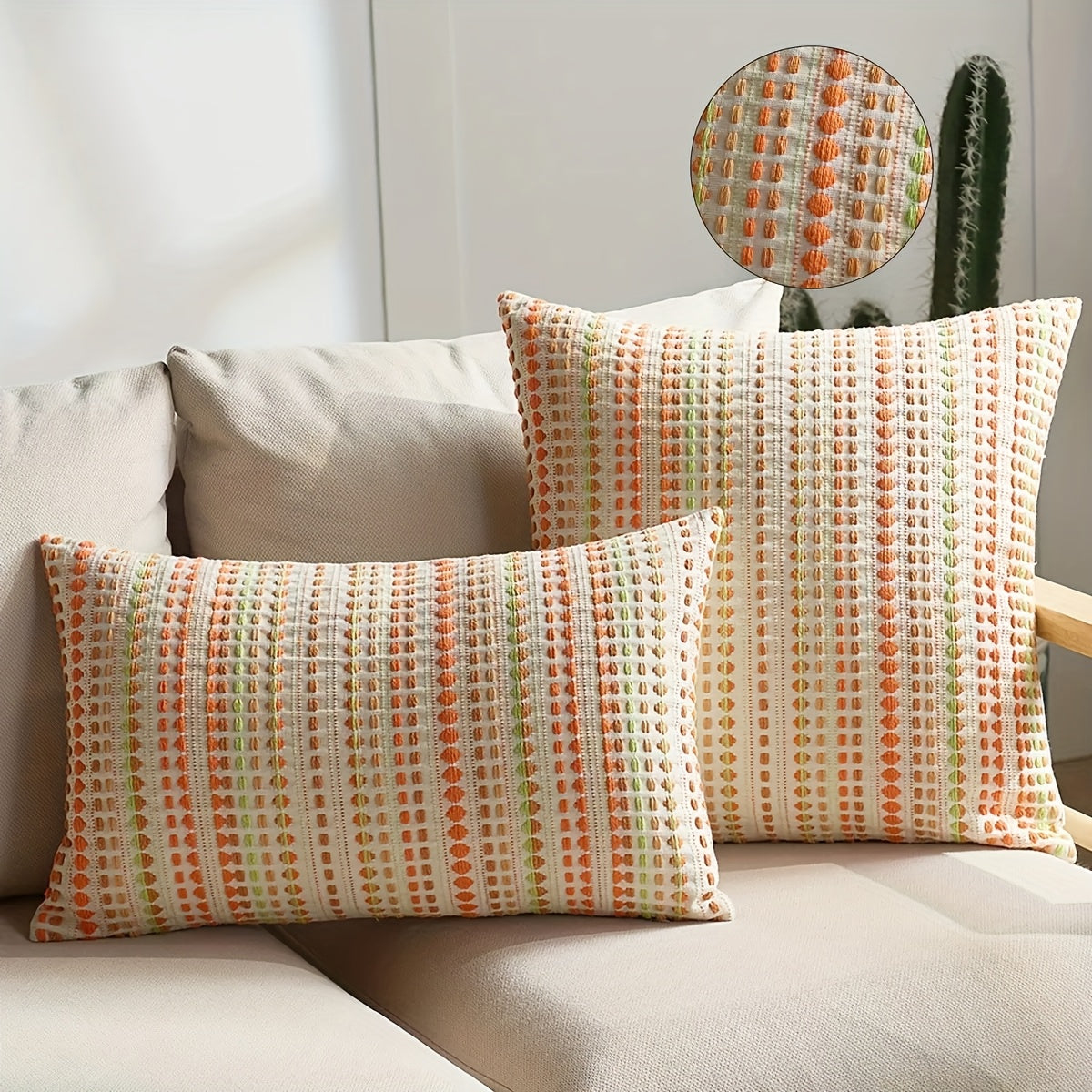 2pcs Nordic Modern And Easy Yarn-Dyed Polka Throw Pillow Cover, Light Luxury Style Home Soft Decoration Living Room Sofa Cushion Cover, Detachable And Washable, Suitable for All Seasons, Suitable for Various Room Types, 5 Colors And 5 Sizes
