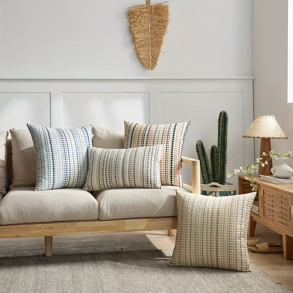 2pcs Nordic Modern And Easy Yarn-Dyed Polka Throw Pillow Cover, Light Luxury Style Home Soft Decoration Living Room Sofa Cushion Cover, Detachable And Washable, Suitable for All Seasons, Suitable for Various Room Types, 5 Colors And 5 Sizes
