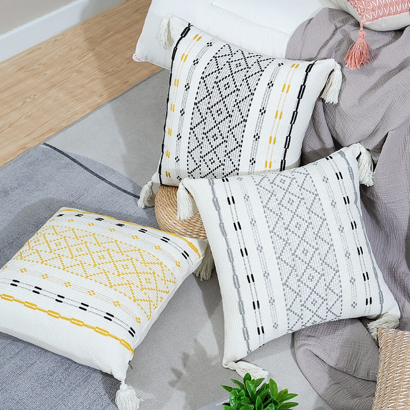 Jacquard Fringed Throw Pillow Simple Thickened Sofa Cushion Pillow Pillowcase