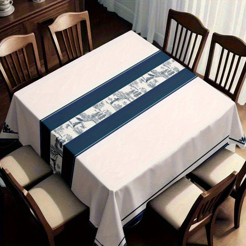 1pc Elegant Blue & White Chinese Landscape Tablecloth - Soft Rectangular Table Cover Suitable for Dining Table,, Parties, Durable Polyester Fabric with Traditional Chinese Patterns, Decor, Weddings, Banquets