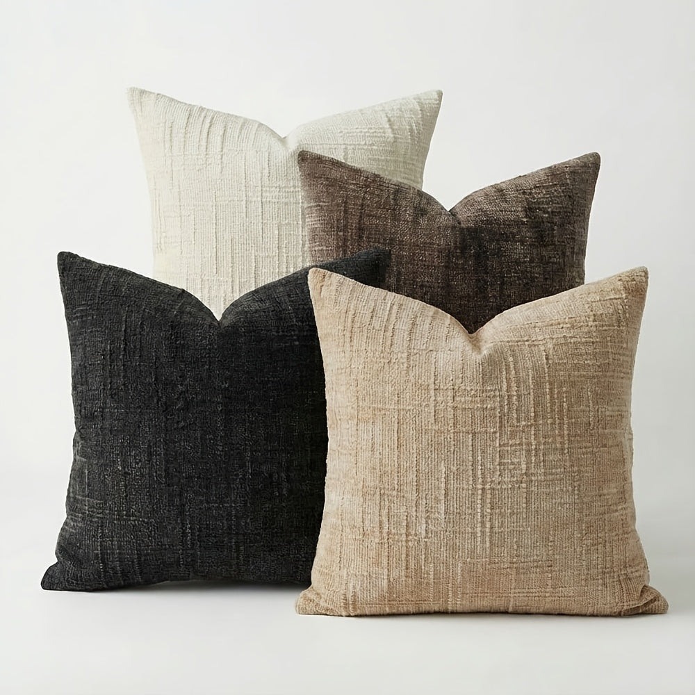 Set of 4 Bohemian Soft Chenille Textured Decorative Pillow Covers 18X18 Inches, Ideal for Farmhouse Style in All Seasons