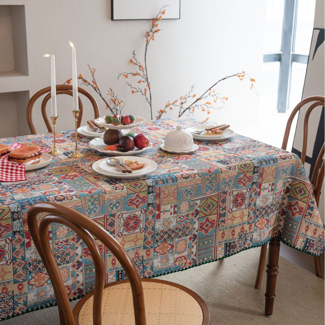 Neat And Fresh Jacquard Tablecloth Bohemian Contrast Color Embroidered Dining Tablecloth Versatile Rectangular Factory Direct Supply