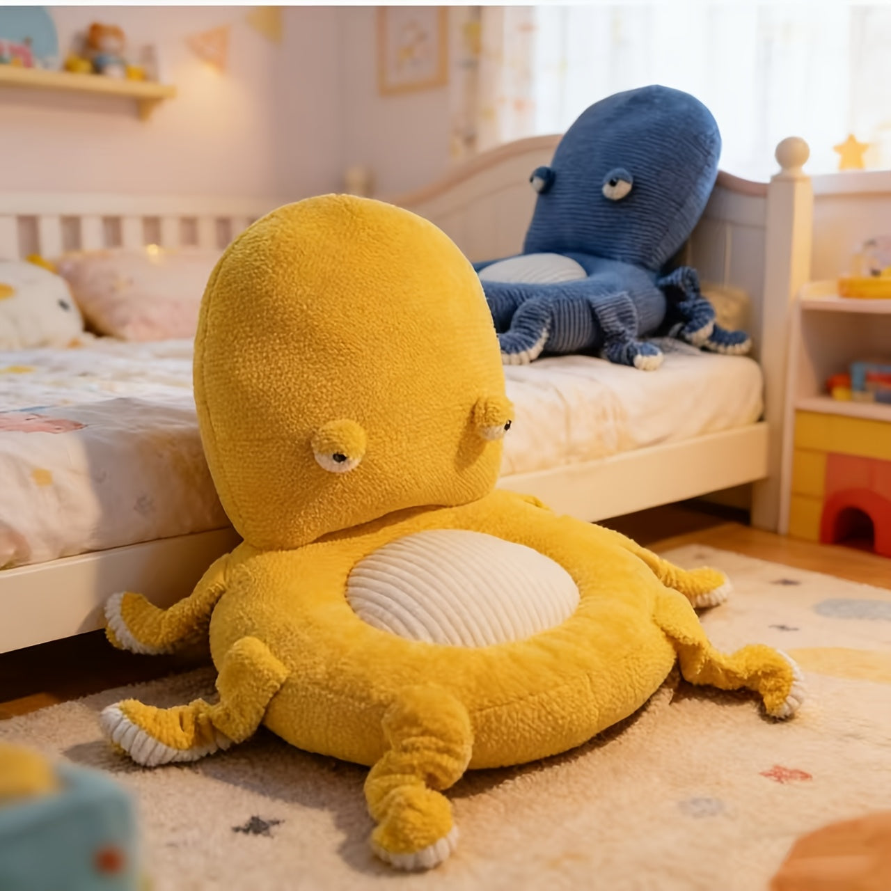 Cute Octopus Floor Cushion with Backrest, Soft Plush Lazy Seat for Adults, Tatami Bay Window Floor Pillow for Bedroom Living Room Decor