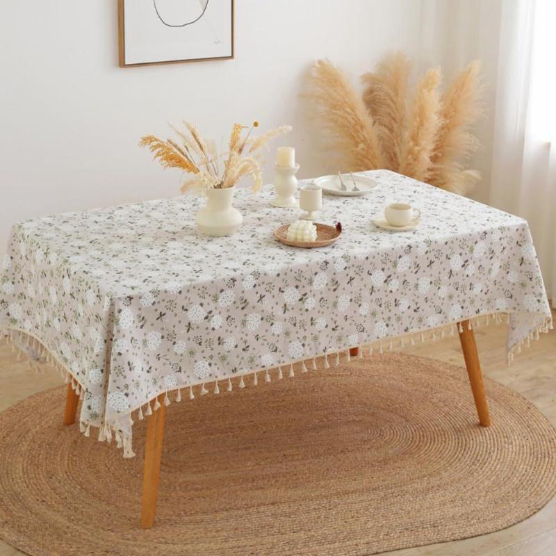 1 Set White Dandelion Artistic Tablecloth(Rustic Chic + Linen Texture) with Small Floral Pattern | Elegant Dining\u002FCozy Living Room\u002FCoffee Table Decoration | Summer Collection | Spring Festival Gift | 78.74x118.11inch