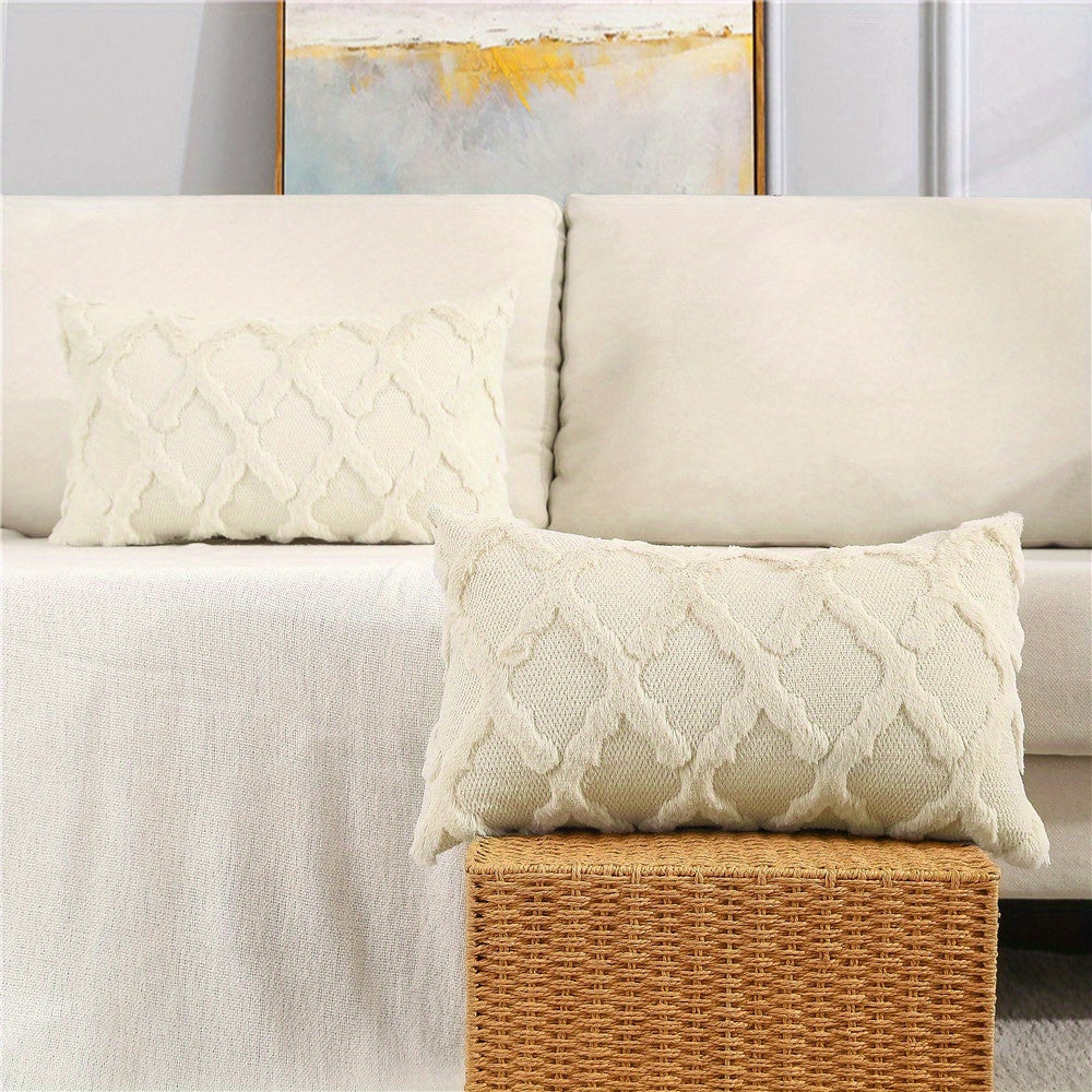 2pcs Throw Pillow Covers 18x18 Boho Decorative Pillow Covers Soft Plush Short Faux Wool Couch Pillow Covers Luxury Cushion Covers for Sofa Bedroom Living Room
