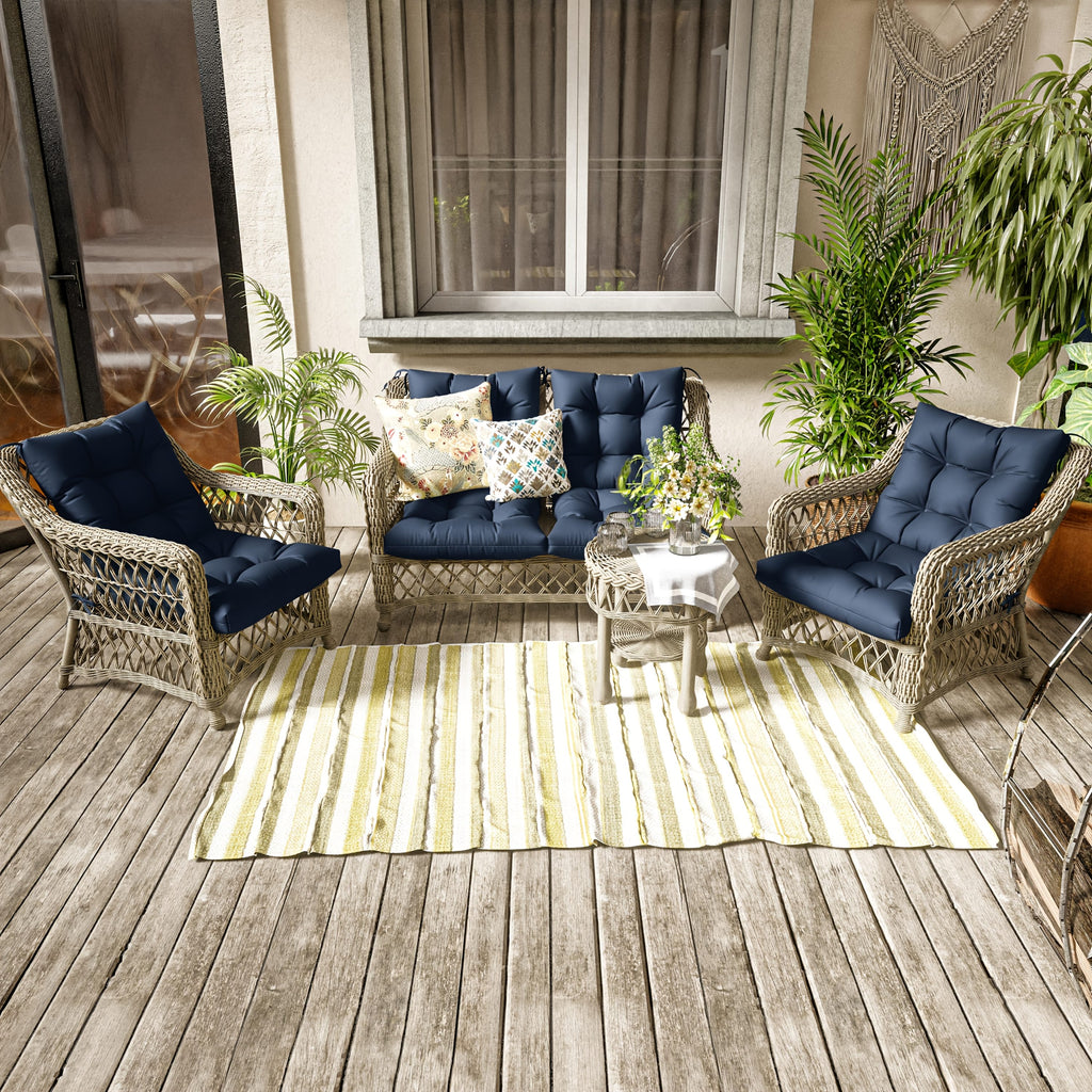 Set of 4 Outdoor Seat\u002FBack Cushions, 5 Inches Thick with High Elasticity, Fade-Resistant, Waterproof, And Durable Tufted Pads (With Ties).