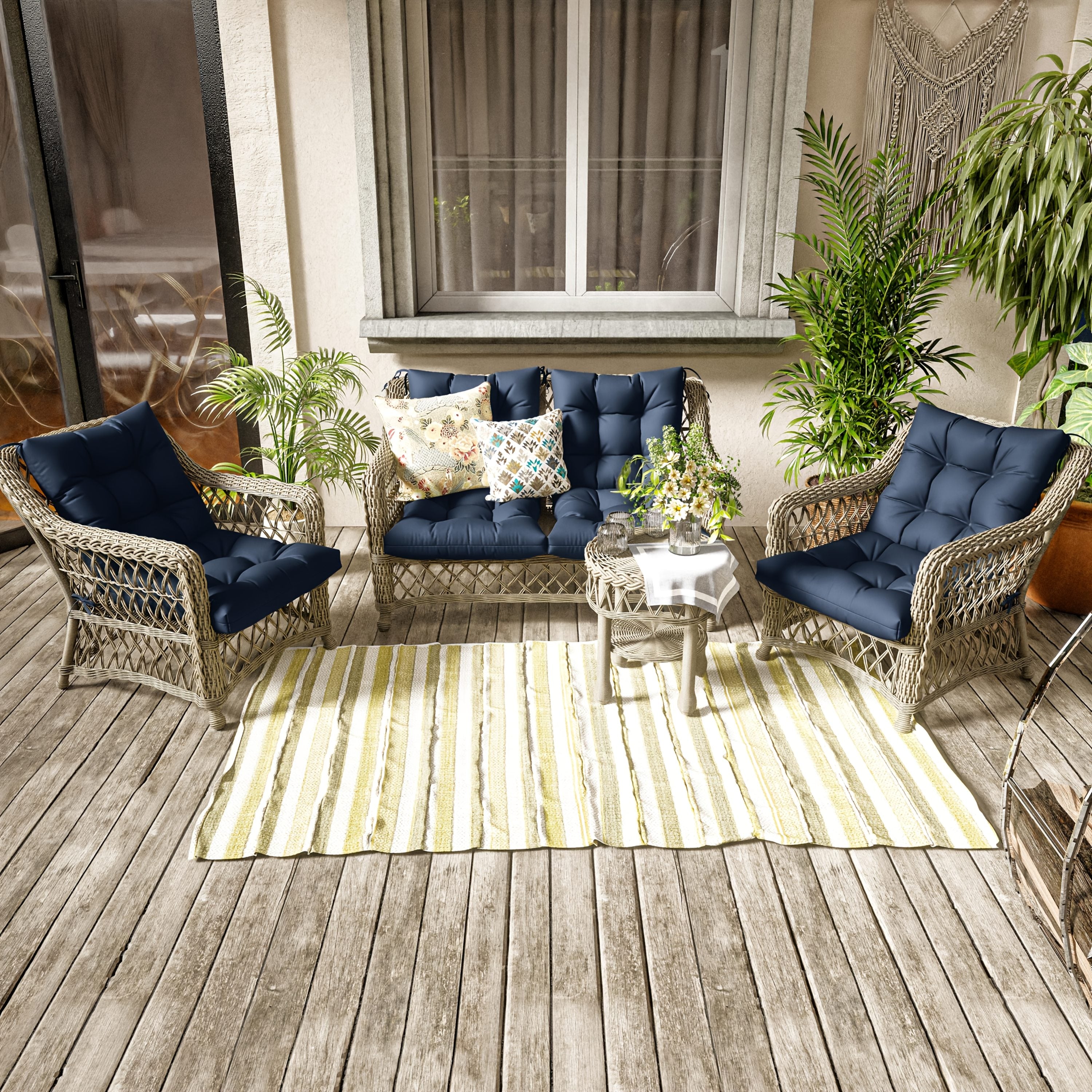 Set of 4 Outdoor Seat\u002FBack Cushions, 5 Inches Thick with High Elasticity, Fade-Resistant, Waterproof, And Durable Tufted Pads (With Ties).