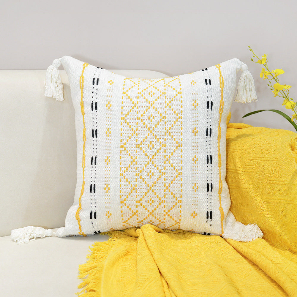 Jacquard Fringed Throw Pillow Simple Thickened Sofa Cushion Pillow Pillowcase