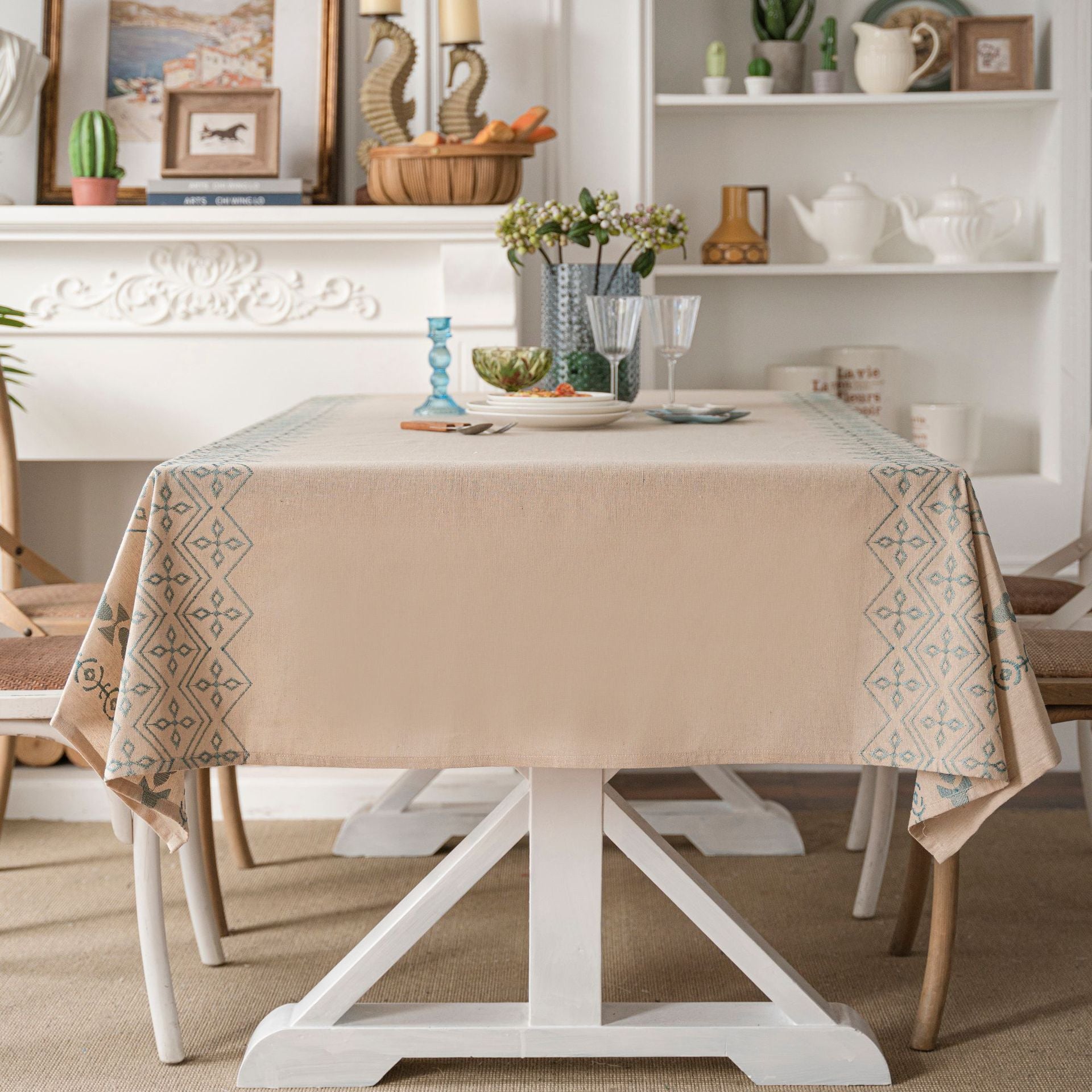 Fresh And Tidy Tablecloth Ins Style Coffee Embroidery Geometric Pattern Tablecloth Fabric